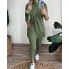 image:imageCHICME 2 Piece Long Sleeve Lounge Outfits for Women Mock Neck Decorative Button Slit Top and Stretchy Cuffed Pants SetArmy Green