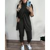 image:imageCHICME 2 Piece Long Sleeve Lounge Outfits for Women Mock Neck Decorative Button Slit Top and Stretchy Cuffed Pants SetBlack