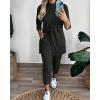 image:imageCHICME 2 Piece Long Sleeve Lounge Outfits for Women Mock Neck Decorative Button Slit Top and Stretchy Cuffed Pants SetBlack