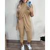 image:imageCHICME 2 Piece Long Sleeve Lounge Outfits for Women Mock Neck Decorative Button Slit Top and Stretchy Cuffed Pants SetKhaki