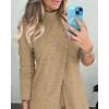 image:imageCHICME 2 Piece Long Sleeve Lounge Outfits for Women Mock Neck Decorative Button Slit Top and Stretchy Cuffed Pants SetKhaki