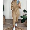 image:imageCHICME 2 Piece Long Sleeve Lounge Outfits for Women Mock Neck Decorative Button Slit Top and Stretchy Cuffed Pants SetKhaki