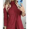 image:imageCHICME 2 Piece Long Sleeve Lounge Outfits for Women Mock Neck Decorative Button Slit Top and Stretchy Cuffed Pants SetWine Red