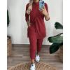 image:imageCHICME 2 Piece Long Sleeve Lounge Outfits for Women Mock Neck Decorative Button Slit Top and Stretchy Cuffed Pants SetWine Red