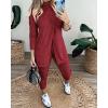 image:imageCHICME 2 Piece Long Sleeve Lounge Outfits for Women Mock Neck Decorative Button Slit Top and Stretchy Cuffed Pants SetWine Red