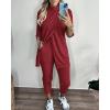 image:imageCHICME 2 Piece Long Sleeve Lounge Outfits for Women Mock Neck Decorative Button Slit Top and Stretchy Cuffed Pants SetWine Red