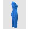 image:imageCHICME Elegant Cable Knit Wrap Dress for Women Long Sleeve V Neck Tie Waist Midi Sweater DressBlue