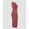 image:imageCHICME Elegant Cable Knit Wrap Dress for Women Long Sleeve V Neck Tie Waist Midi Sweater DressBrown