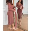 image:imageCHICME Elegant Cable Knit Wrap Dress for Women Long Sleeve V Neck Tie Waist Midi Sweater DressBrown