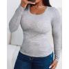 image:imageCHICME Women Seamless Builtin Bra Long Sleeve Shirts U Neck Knit TShirts Basic Tops Fall Winter OutfitsCgray