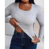 image:imageCHICME Women Seamless Builtin Bra Long Sleeve Shirts U Neck Knit TShirts Basic Tops Fall Winter OutfitsCgray