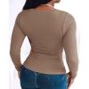 image:imageCHICME Women Seamless Builtin Bra Long Sleeve Shirts U Neck Knit TShirts Basic Tops Fall Winter OutfitsDkhaki