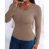 image:imageCHICME Women Seamless Builtin Bra Long Sleeve Shirts U Neck Knit TShirts Basic Tops Fall Winter OutfitsDkhaki