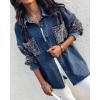 image:imageCHICME Womens Casual Denim Jacket for Women Contrast Sequin Long Sleeve Rhinestone Denim JacketsLighted Blue
