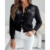 image:imageCHICME Womens Elegant 3D Pearl Embellished Floral Knit Cardigan Long Sleeve Round Neck Front Sweater CoatBlack