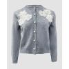 image:imageCHICME Womens Elegant 3D Pearl Embellished Floral Knit Cardigan Long Sleeve Round Neck Front Sweater CoatGray