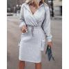 image:imageCHICME Womens Hoodie Dress Long Sleeve Wrap V Neck Drawstring Waist Pullover Casual Sweatshirt Dress with Flap Pockets