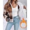 image:imageCHICME Womens Plaid Fleece Jacket Long Sleeve Sherpa Lined Winter Jackets Warm CoatKhaki