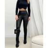 image:imageCHICME Womens Stretch Faux Leather Pants High Waist Curved Fleece Lined Tights Pants PU Leather LeggingsBlack
