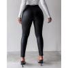 image:imageCHICME Womens Stretch Faux Leather Pants High Waist Curved Fleece Lined Tights Pants PU Leather LeggingsBlack