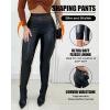image:imageCHICME Womens Stretch Faux Leather Pants High Waist Curved Fleece Lined Tights Pants PU Leather LeggingsBlack