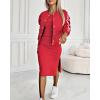 image:imageCHICME Womens Three Piece Outfits Striped Long Sleeve Bomber Jacket Midi Skirt Set Ribbed Knit Tank TracksuitAred