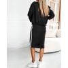 image:imageCHICME Womens Three Piece Outfits Striped Long Sleeve Bomber Jacket Midi Skirt Set Ribbed Knit Tank TracksuitBlack