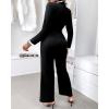 image:imageCHICME Wrap Front Jumpsuits for Women Contrast Paneled Long Sleeve Notched Collar Padded Shoulders Casual JumpsuitAblack