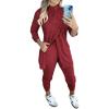 image:imageCHICME 2 Piece Long Sleeve Lounge Outfits for Women Mock Neck Decorative Button Slit Top and Stretchy Cuffed Pants SetWine Red