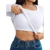 image:imageCHICME Women Seamless Builtin Bra Long Sleeve Shirts U Neck Knit TShirts Basic Tops Fall Winter OutfitsAwhite