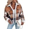 image:imageCHICME Womens Plaid Fleece Jacket Long Sleeve Sherpa Lined Winter Jackets Warm CoatKhaki