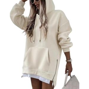 image:imageCHICME Womens Oversized Long Hoodie Dress Fall Outfits Comfrt Pullover Sweatshirt Winter ClothingApricot