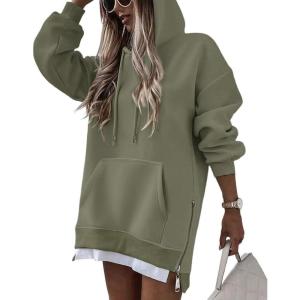 image:imageCHICME Womens Oversized Long Hoodie Dress Fall Outfits Comfrt Pullover Sweatshirt Winter ClothingArmy Green