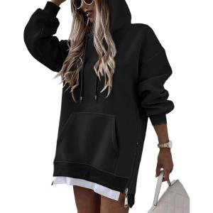 image:imageCHICME Womens Oversized Long Hoodie Dress Fall Outfits Comfrt Pullover Sweatshirt Winter ClothingBlack