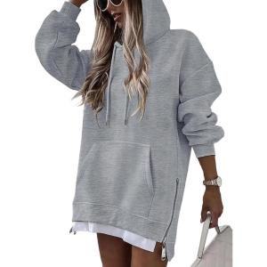 image:imageCHICME Womens Oversized Long Hoodie Dress Fall Outfits Comfrt Pullover Sweatshirt Winter ClothingGray