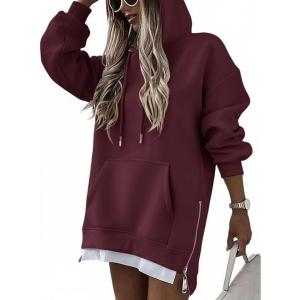 image:imageCHICME Womens Oversized Long Hoodie Dress Fall Outfits Comfrt Pullover Sweatshirt Winter ClothingWine Red