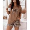 image:imageCHICME Pajamas Set for Women 2 Piece Pjs Lounge Set Soft Short Sleeve Tops and Sleep Shorts with PocketCoffee