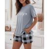 image:imageCHICME Pajamas Set for Women 2 Piece Pjs Lounge Set Soft Short Sleeve Tops and Sleep Shorts with PocketGray