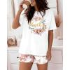 image:imageCHICME Pajamas Set for Women 2 Piece Pjs Lounge Set Soft Short Sleeve Tops and Sleep Shorts with PocketOwhite