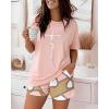 image:imageCHICME Pajamas Set for Women 2 Piece Pjs Lounge Set Soft Short Sleeve Tops and Sleep Shorts with PocketPink