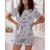 image:imageCHICME Pajamas Set for Women 2 Piece Pjs Lounge Set Soft Short Sleeve Tops and Sleep Shorts with PocketQgray