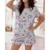 image:imageCHICME Pajamas Set for Women 2 Piece Pjs Lounge Set Soft Short Sleeve Tops and Sleep Shorts with PocketQgray