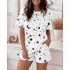 image:imageCHICME Pajamas Set for Women 2 Piece Pjs Lounge Set Soft Short Sleeve Tops and Sleep Shorts with PocketRwhite