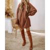 image:imageCHICME Women Round Neck Long Sleeve Sweater Cable Knit Casual Loose Fit Pullover Fall Winter SweatersBrown