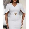 image:imageCHICME Womens Elegant Cape Sleeve Bodycon Midi Dress VNeck Back Slit Slim Fit Cocktail Pencil DressAwhite