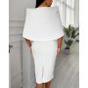 image:imageCHICME Womens Elegant Cape Sleeve Bodycon Midi Dress VNeck Back Slit Slim Fit Cocktail Pencil DressAwhite