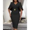 image:imageCHICME Womens Elegant Cape Sleeve Bodycon Midi Dress VNeck Back Slit Slim Fit Cocktail Pencil DressBlack