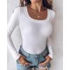 image:imageCHICME Womens Fall Long Sleeve Square Neck T Shirts with Builtin Shelf Bra Ribbed Knit Slim Fit Casual Basic TopsAwhite