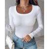 image:imageCHICME Womens Fall Long Sleeve Square Neck T Shirts with Builtin Shelf Bra Ribbed Knit Slim Fit Casual Basic TopsAwhite