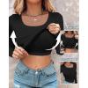image:imageCHICME Womens Fall Long Sleeve Square Neck T Shirts with Builtin Shelf Bra Ribbed Knit Slim Fit Casual Basic TopsBlack